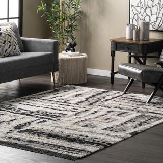 Nicolette Abstract Tile Soft Shag Fringe Area Rug