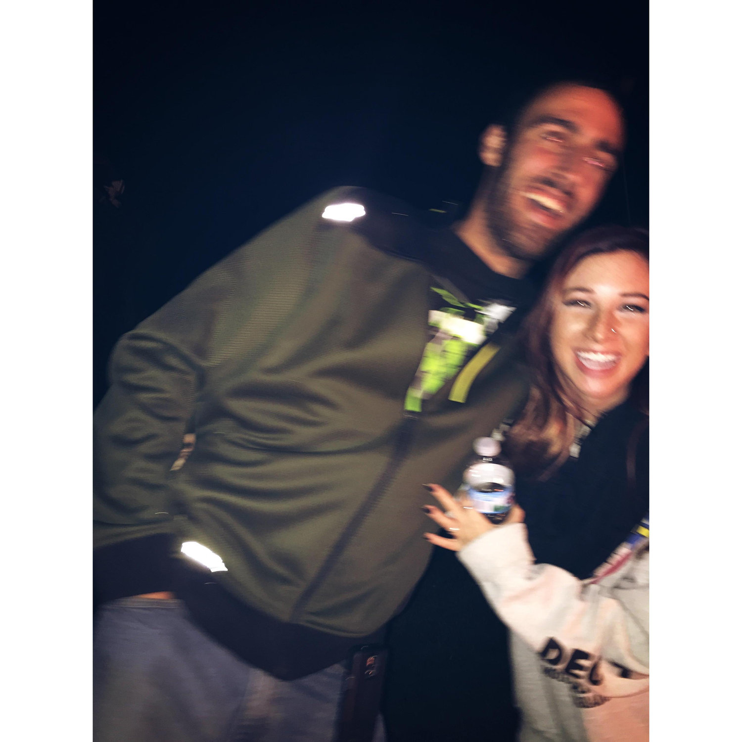 Notice the water bottle in her hand... they were celebrating her 21st and she couldn't stomach the thought of drinking. But he made it a great one.