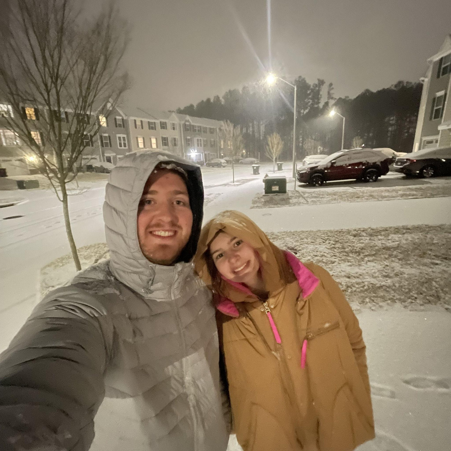 Walking in the snow around Carter's neighborhood