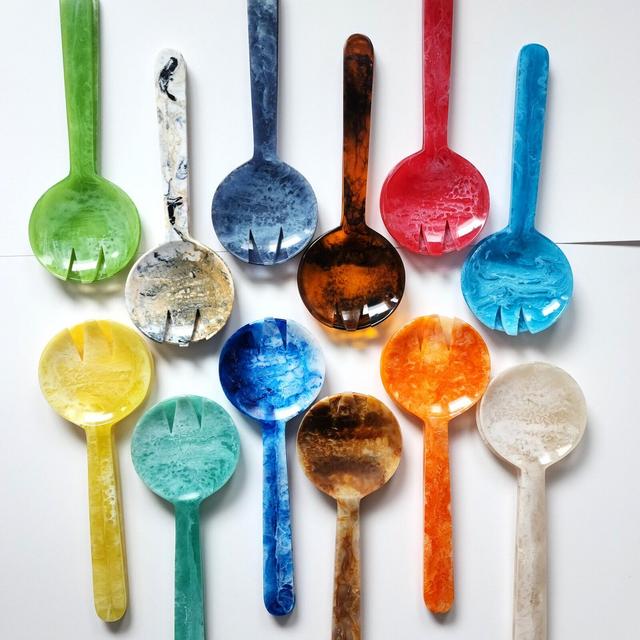 2-Piece Salad Serving Set - Hand-poured Resin Salad Serving Set - Salad Serving Utensils Spoon/Fork - Serving Spoon Set - Housewarming Gift