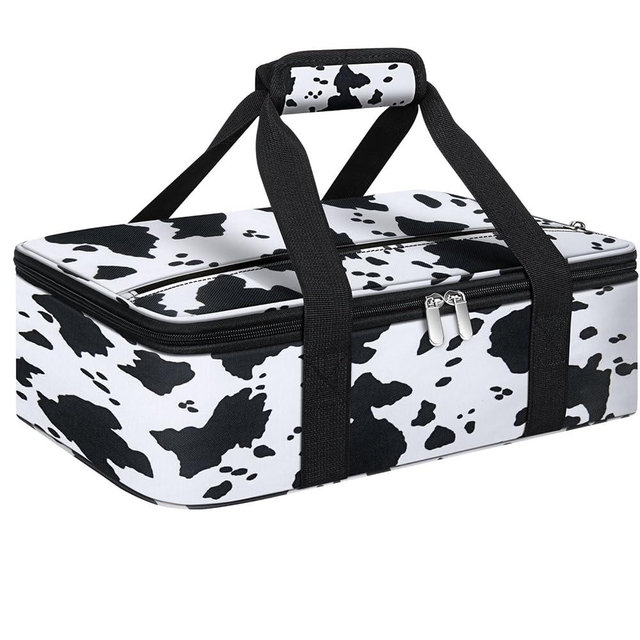 MIAOJIE Insulated Casserole Carrier, Portable Casserole Carrier for Hot or Cold Food Lunch Tote Warmer or Cooler Bag, Lasagna Lunch Bag for Potluck Parties- Fits 9" x 13" Baking Dish-Cow Pattern