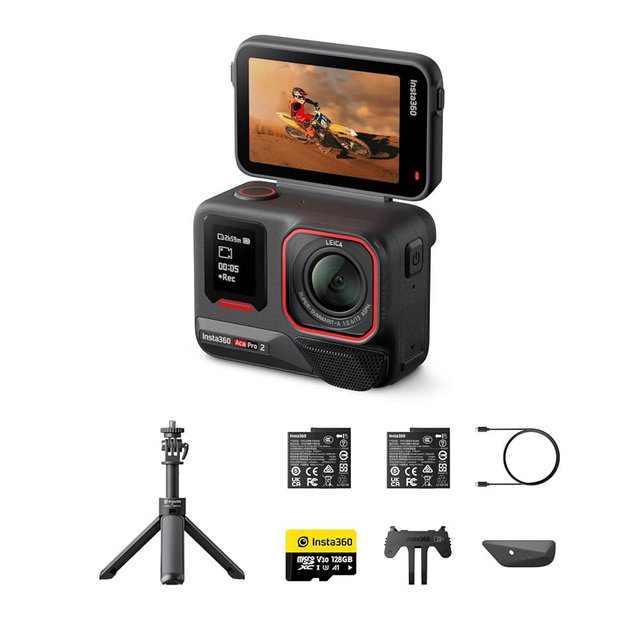 Insta360 Ace Pro 2 Get-Set Bundle -8K Waterproof Action Camera Co-Engineered with Leica, 1/1.3" Sensor, Dual AI Chip, Leading Low Light, Superior Audio, Flip Screen & AI Editing for Vlogs