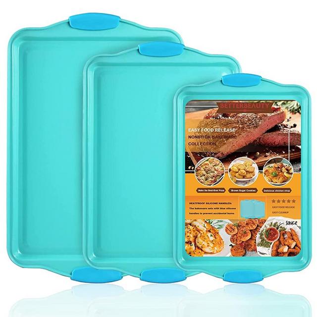 Cookie Sheets for Baking, Nonstick Oven Pan Set of 3 with Wide Edge, Half/Jelly Roll/Quarter Baking Tray, Dishwasher Safe Easy Clean for Kitchen Oven Pan Bakeware Set, Cooking, Roasting Sets