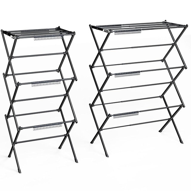 Rbitroise 3 Tier Clothes Drying Rack, Foldable Drying Rack Clothing,Indoor & Outdoor Laundry Rack for Drying Clothes,Space-Saving Design, Metal Collapsible Dryer Racks for Laundry,Pure Black