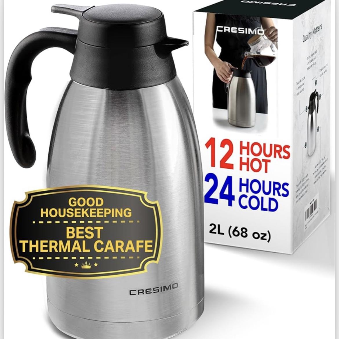 Thermal Coffee Carafe 68oz / 2L - 24 Hours Hot Beverage Dispenser, Insulated Stainless Steel Water Coffee Urn, Coffee Carafes For Keeping Hot Coffee Dispenser for Parties - Hot Chocolate Dispenser