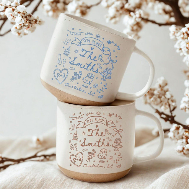 Personalised Wedding Pottery Mug,Custom Engagement Date&Location Mug,Engagement Gift,Wedding Gifts for Couple,Bridal Shower GiftWedding Gift