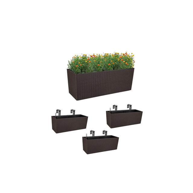Aoodor 4Pcs 19.5" Rectangular Window/Railing Planter Box, Self Watering Planter with Adjustable Bracket-Coffee