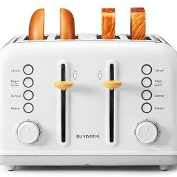 BUYDEEM DT640 4-Slice Toaster, Extra Wide Slots, Stainless Steel with High Lift Lever, Bagel and Muffin Function, Removal Crumb Tray, 7-Shade Settings, Arctic White