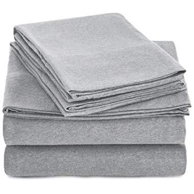 AmazonBasics Heather Cotton Jersey Bed Sheet Set - King, Light Grey
