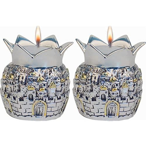 TALISMAN4U Silver Plated Shabbat Candles Holders Pomegranates Candlesticks Jerusalem Design Set of 2 Judaica Gift