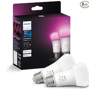 2 Pack - Philips Hue A19 LED Smart Light Bulbs - Flicker-Free 75w Light Bulbs - Control with Hue App - Compatible with Alexa, Google Assistant, and Apple HomeKit - E26 Base