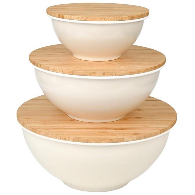 GEHE Salad Bowl with Lid, 10" Large Mixing Bowls with Lids Set, Bamboo Salad Bowl Set of 3, Salad Serving Bowl Set for Salad, Fruits, Pasta, Popcorn, Chips, Vegetables and Dishwasher Safe