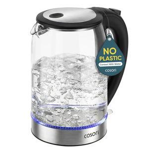 Cosori Electric Kettle, No Plastic Contact With Water, Wide Mouth For Easy Cleaning, Auto Shut Off, 1.7L Tea Kettle & Hot Water Boiler, Water Heater & Teapot, Borosilicate Glass, Black, 1500W