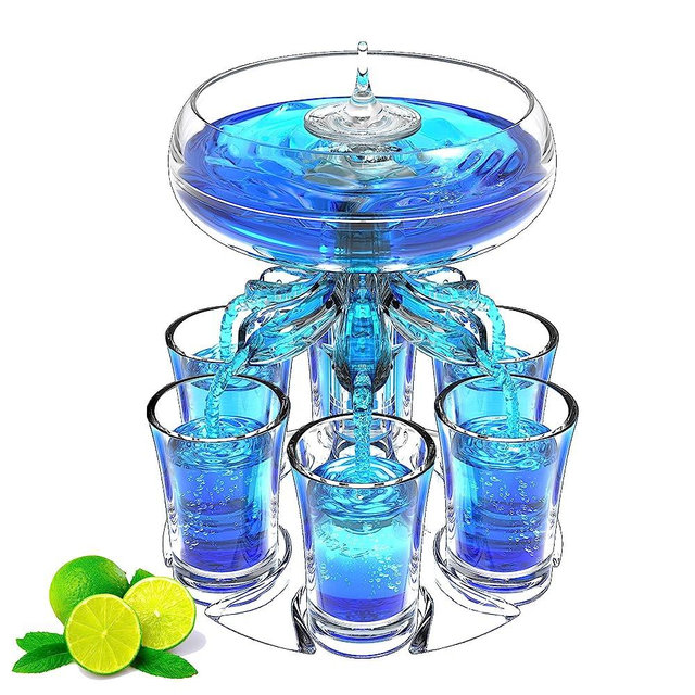 MOKOQI Shot Glasses Party Drink Dispenser with 6 Shot Glasses Set Liquid Beverage Liquor Drinking Fountains for Parties on Birthday Wedding Holiday Fun Bar Restaurants Accessories Home Gifts
