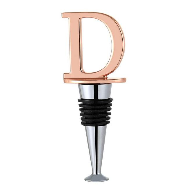 Wine and Beverage Bottle Stopper With Rose Gold Finish,Reusable Letter Bottle Stopper Accessories and DIY Funny Gift for Housewarming, Holiday Party,Wedding, Birthday (Letter D)