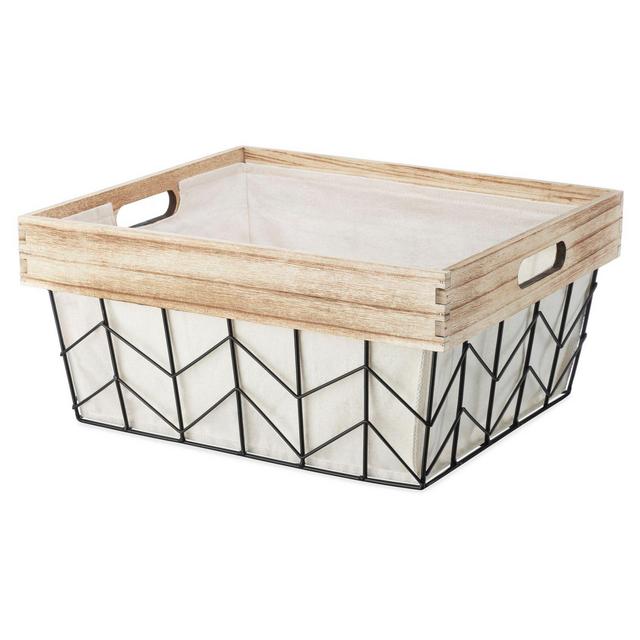 Whitmor Chevron Wire Medium Shelf Tote Basket with Border and Liner in Natural