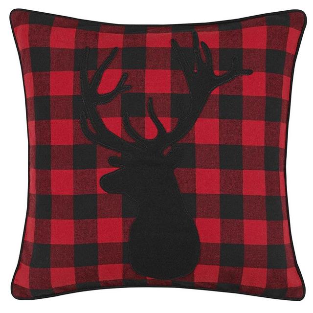 Eddie Bauer Cabin Plaid Stag Head Throw Pillow, Red