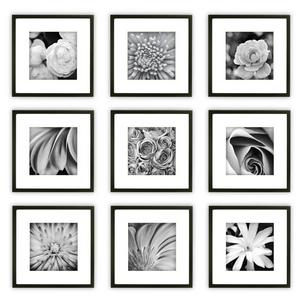 NBG Home - Gallery Perfect 9 Piece Black Square Photo Frame Gallery Wall Kit with Decorative Art Prints & Hanging Template