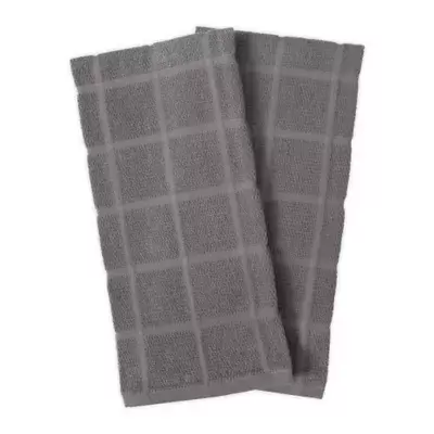 KitchenSmart® Colors Solid Windowpane Kitchen Towels in Grey (Set of 2)