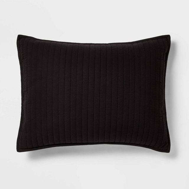 Standard Washed Cotton Sateen Quilt Sham Black - Threshold™