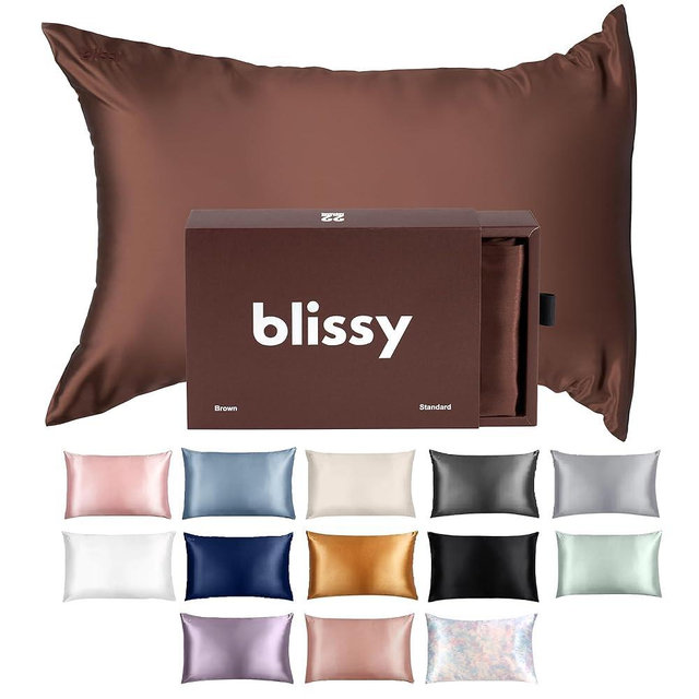 Blissy Silk Pillowcase - 100% Pure Mulberry Silk - 22 Momme 6A High-Grade Fibers - Silk Pillow Cover for Hair & Skin - Regular, Queen & King (Chocolate, Queen)