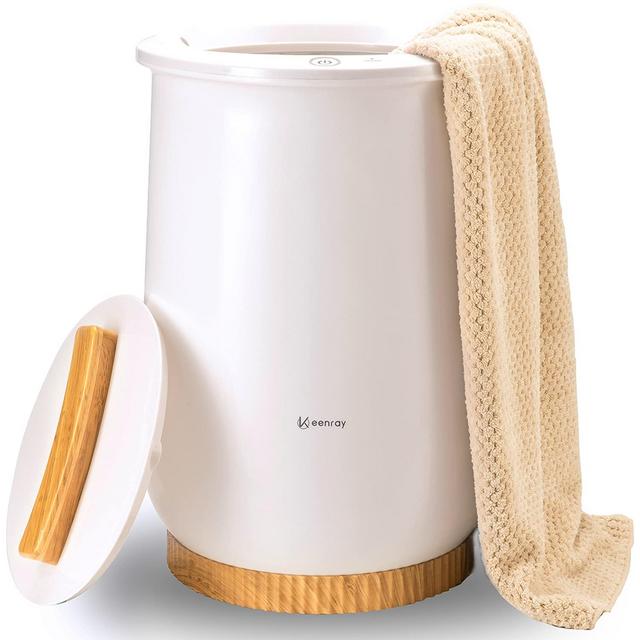 Keenray Towel Warmers, Luxury Bucket Towel Warmer, Large Towel Warmer for Bathroom, Auto Shut Off, Fits Up to Two 40X70 Oversized Towels, Bathrobes, Blankets, PJ's and More, Ceramic White