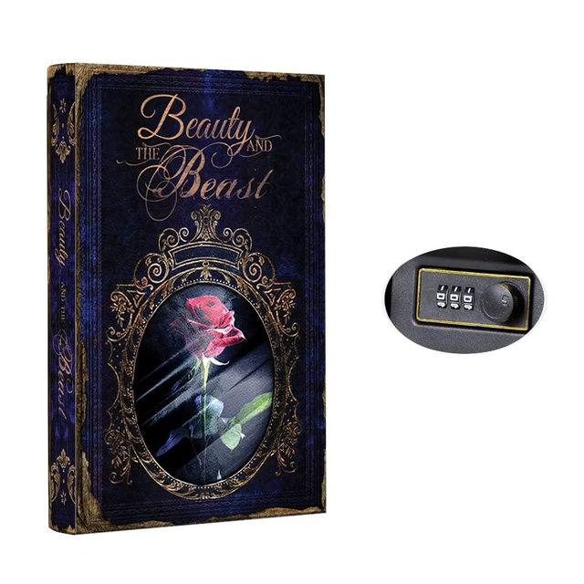 Fake Book Box - Small Safe Box with Combination Lock - Hidden Safe in Plain Sight - Diversion Safes - Secret Safes (Beauty Beast) (Large)