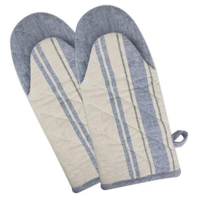 2pk Cotton French Striped Oven Mitts Blue - Design Imports