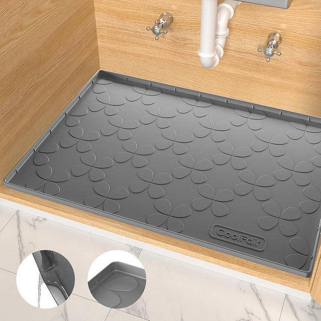 Waterproof Under Sink Mat, 34"x22" Silicone Mat for Kitchen Bathroom, Cabinet Liner for Kitchen Organizers and Storage Sink Drip Tray, Leaks, Spills, Easy to Clean, Holds 3.3 Gallons - Gray