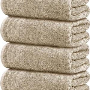 Towels Pack of 4 Extra Large Bath Towels 30 x 60 Inches, 100% Cotton, Larger & Lighter Weight, Quicker to Dry, Super Soft and Absorbent, Perfect for Bathroom, Beige