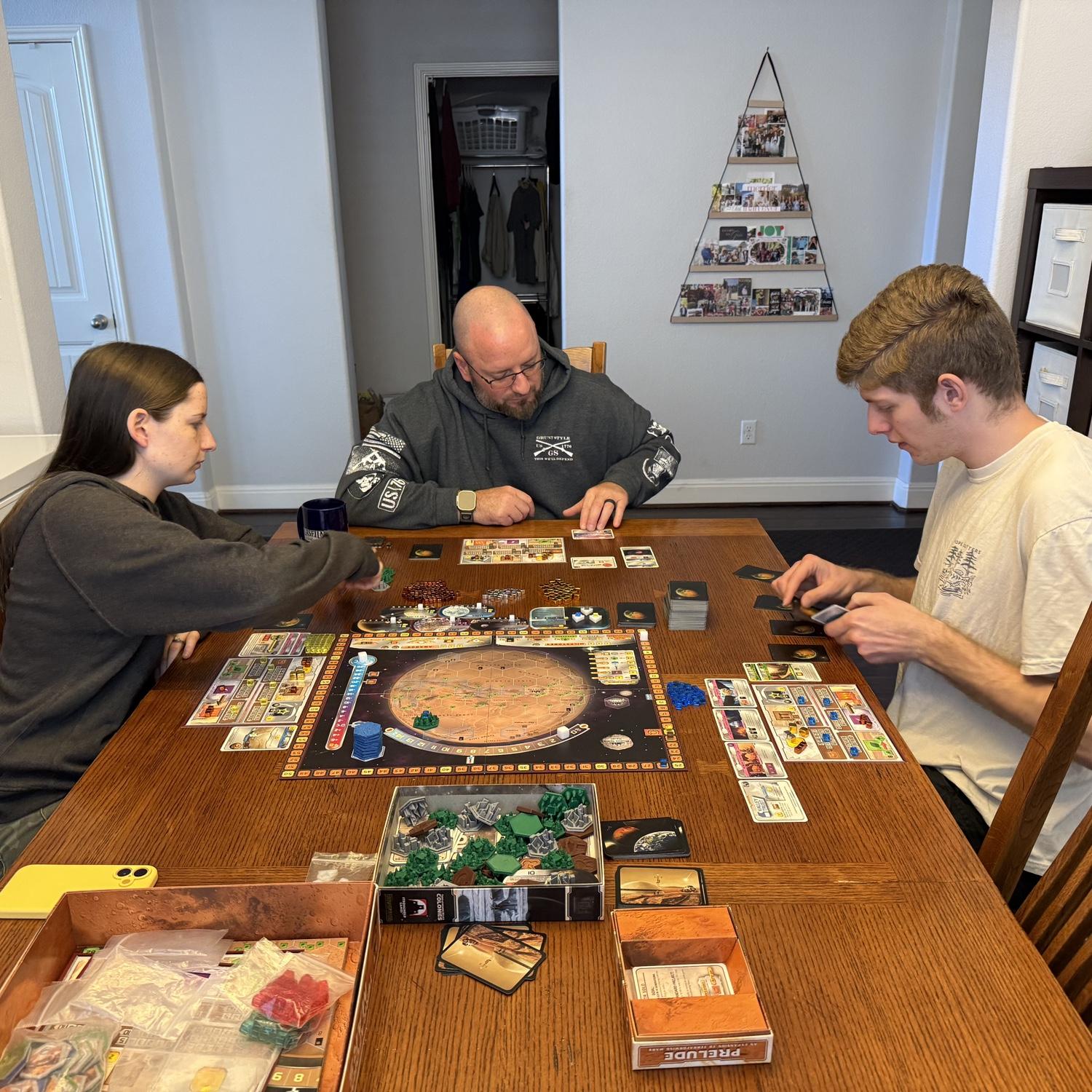 December 2024 - Playing Terraforming Mars with Lauren's dad (it's Lauren's favorite board game)!