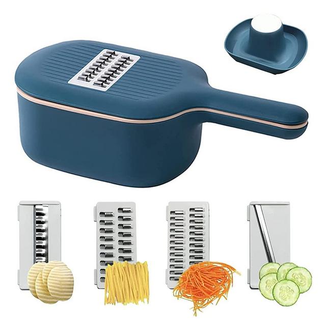 Vegetable Slicer, Multifunction Mandoline Slicer Veggie Dicers Food Choppers Cutter with 4 Replaceable Blades and Container for Carrot, Potato, Cucumber, Vegetables