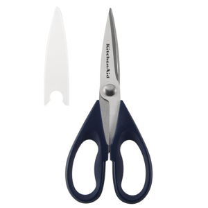 KitchenAid All Purpose Kitchen Shears with Protective Sheath Durable Stainless Steel Scissors, Dishwasher Safe, Soft Grip Comfort Handle, 8.72 Inch, Ink Blue