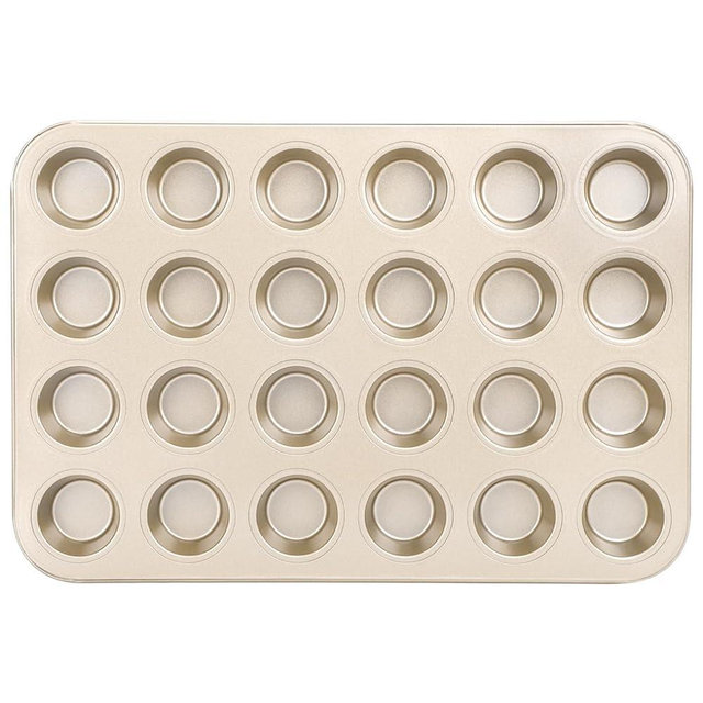Beasea Mini Muffin Pan 24 Cups Nonstick, 1 Pack 24 Mini Small Cup Non Stick Muffin Baking Pan Tin Tray Carbon Steel Bakeware Individual Cupcake Baking Pan - Gold