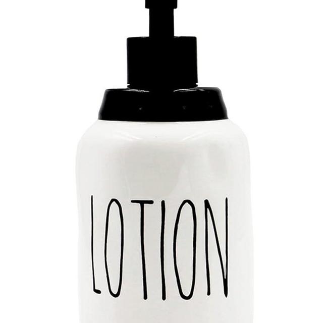 Ceramic Liquid Soap Dispenser, Modern Farmhouse Style Kitchen Counter Décor, Ideal for Kitchen Dish Soap, Hand Soap, Essential Oil & Lotion (Lotion, White Bottles with Black Pump and Lettering)