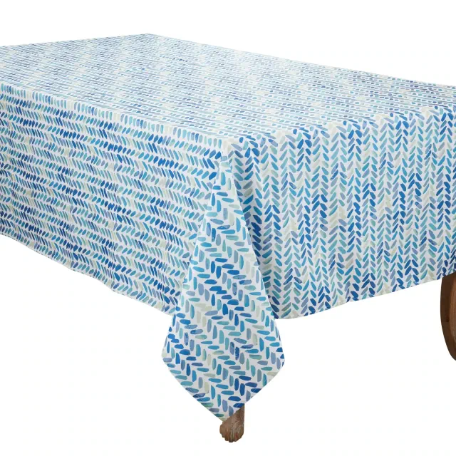 Saro Lifestyle Watercolor Tablecloth With Chevron Design, 65"x120", Blue
