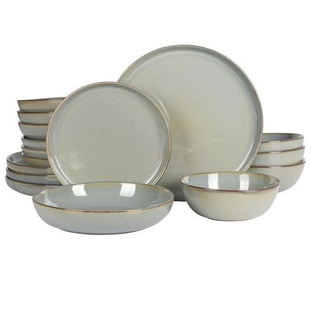 Gibson Elite Berea 16 Piece (Service for 4) Plates and Bowls Reactive Glaze Round Dishes Stoneware Ceramic Dinnerware Set -Green