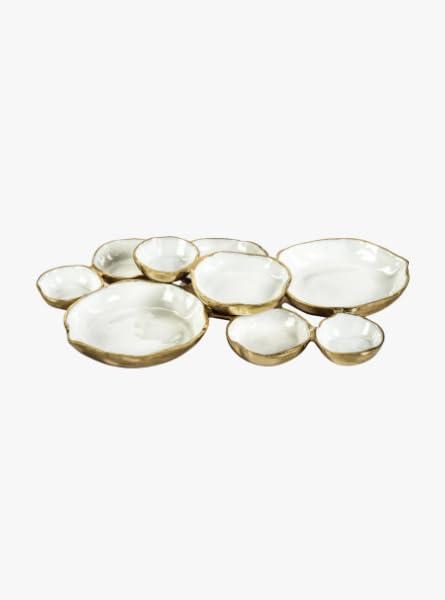 The Refined Dwelling 9 Cluster Serving Tray (White and Gold)