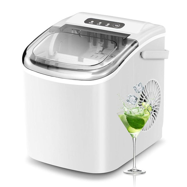 NicBex Ice Makers Countertop,Ice Machine Maker Countertop with Self-Cleaning,26Lbs/24H,9 Cubes in 6 Mins,2 Sizes of Bullet Ice,Portable Ice Maker Machine with Ice Scoop/Basket for Home Kitchen,White