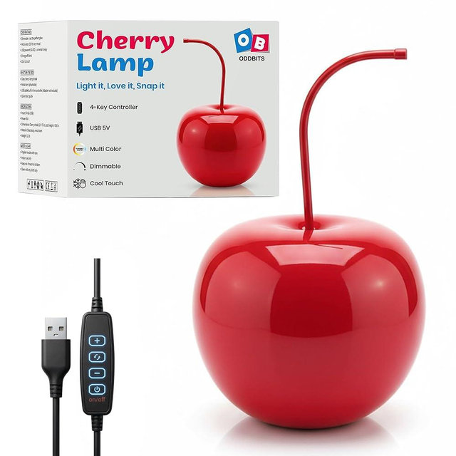ODDBITS Cherry Lamp for Aesthetic Room Decor - Dimmable Color-Changing Mood Lighting, USB-Powered Night Light, Novelty Desk Lamp & Cute Bedside for Bedroom, Living Room & Teen Girl Room