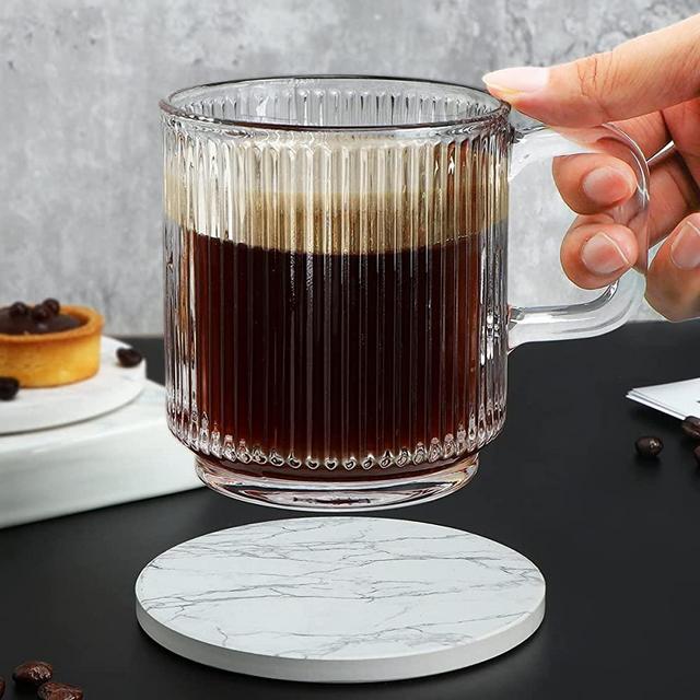 LETINE Clear Glass Coffee Mug with Handles ( 12.5 oz)- Insulated Coffee Mugs Tea Cup with Absorbent Coaster. Perfect for Latte, Cappuccino, Tea.
