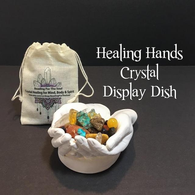 Healing Hands Crystal Display Dish, 3" x 4" Hands of God Dish Without Stones, God Hands Display Bowl, Made in Canada