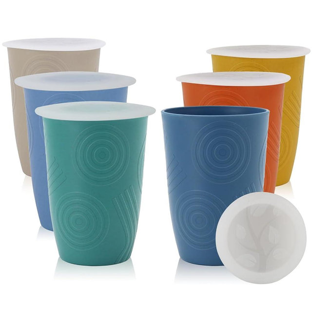 Homienly Wheat Straw Cups Plastic Cups with Lid Unbreakable Drinking Cup Reusable Dishwasher Safe Water Glasses (16 OZ)