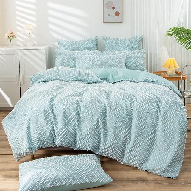 Warmarky Bedding Light-Blue Duvet Cover Sets Textured Tufted Duvet Cover King Size(91'' x 102'') Light-Weight Soft Comforter Cover, 1pcs Duvet Cover, 2pcs Envelop Pillowcase(NO Comforter)