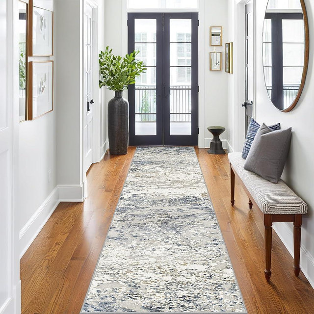 Art&Tuft 2x8 Runner Rug - Washable Runner Rugs, Non-Slip Runner Rug for Hallway, Low-Pile 2x8 Rug Runner Kitchen Laundry Room Rug Throw Carpet for Entrance Bedroom Living Room, Blue