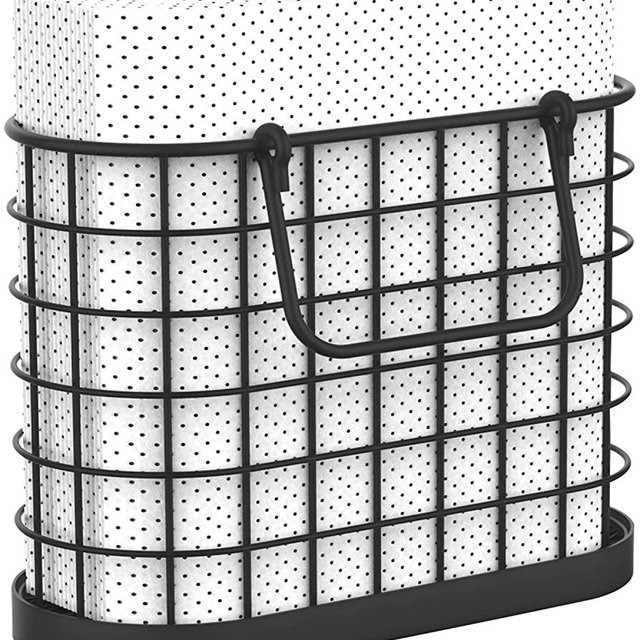 HOMECLASS6 Black Napkin Holder - Vintage Napkin Holders for Kitchen Farmhouse Decor. Upright Paper Napkin Holder for Tables, Bar, or Restaurant. Matte Black.