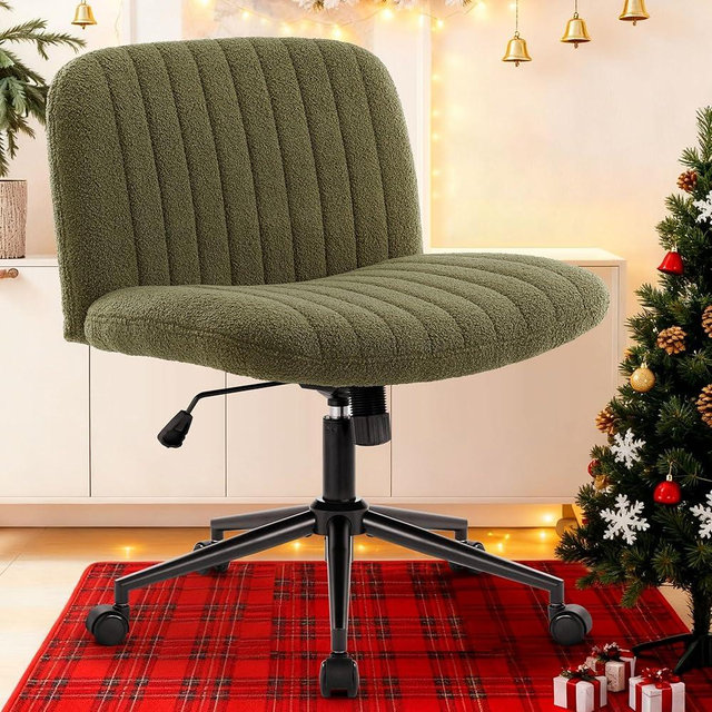 IWMH Criss Cross Chair Cross Legged Office Chair with Wheels Armless Wide Seat Desk Chairs Height Adjustable Computer Task Chairs Swivel Vanity Chair for Home Office Bedroom Make Up Small Space Green