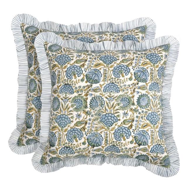 Ridhi Modern Farmhouse Pillow Covers Decorative Cotton Throw Pillow Covers Set of 2 Asparagus Green Cushion Covers with Ruffle for Couch Sofa Bed Living Room Spring Home Decor 18x18