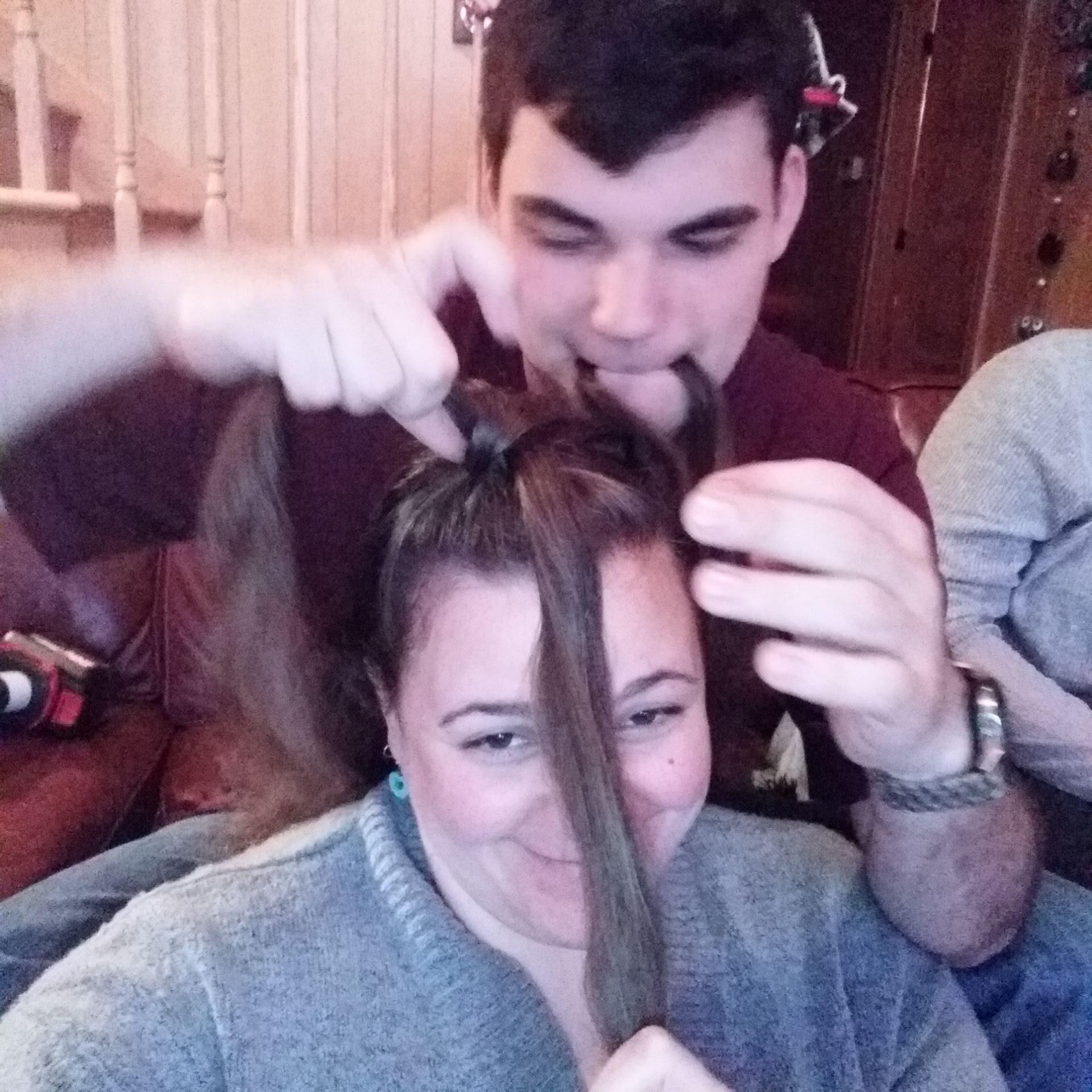 The day Amanda and I taught Tim how to braid.