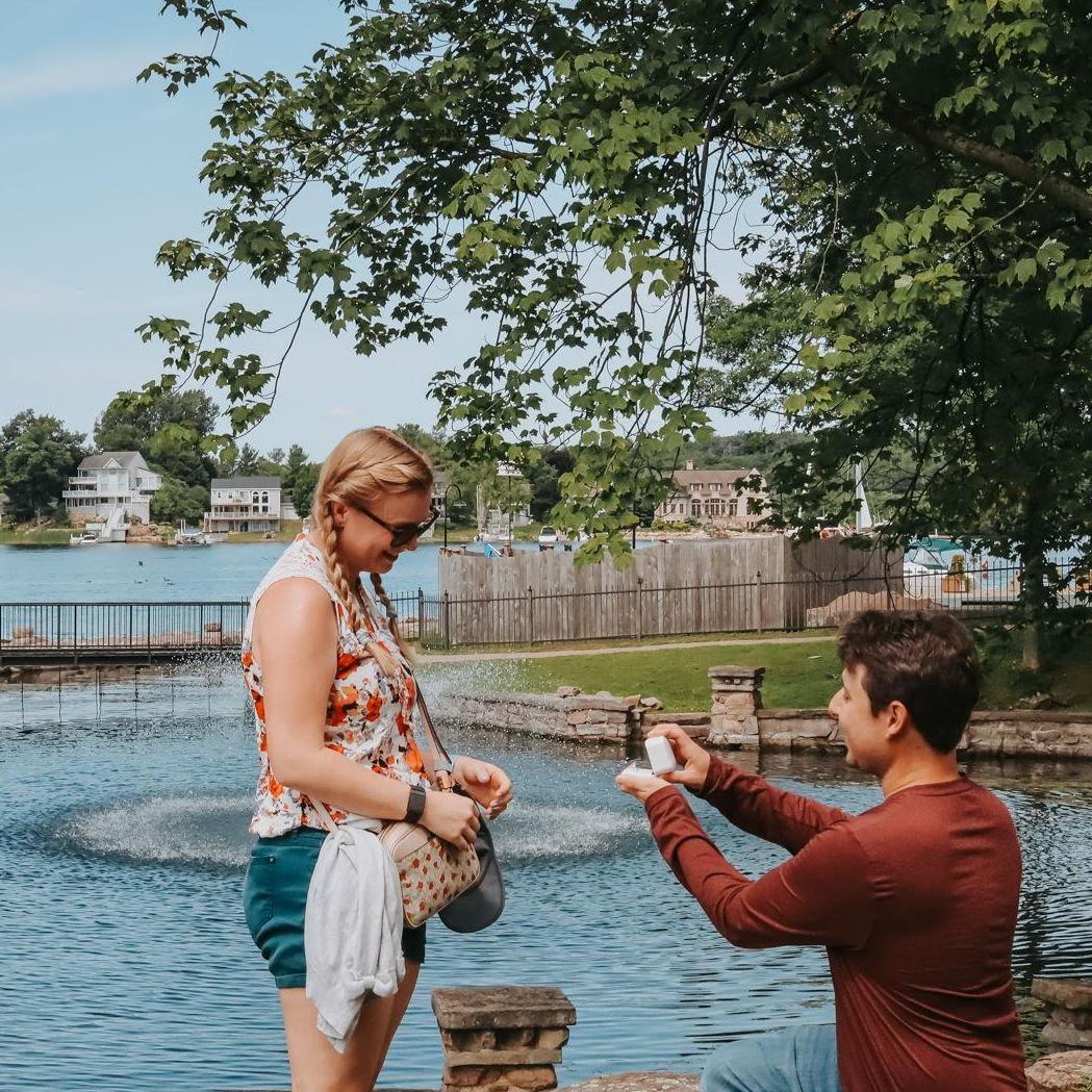 Adam popping the question in upstate New York, July 2023.